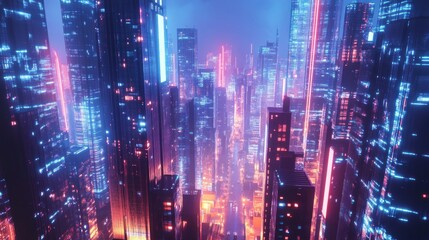Fototapeta premium Futuristic Cityscape with Glowing Neon Lights