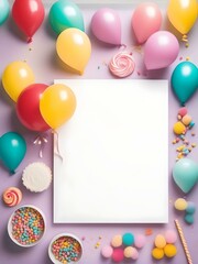 blank card with balloons and confetti