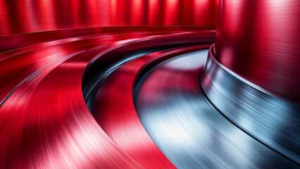 Isolated Close-up Spinning Red and Silver Steel Cylinder