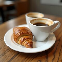 cup of coffee with croissant