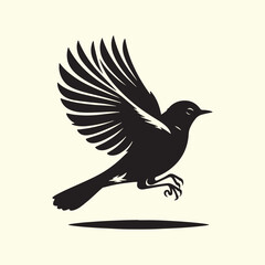 Black Silhouette of an American Robin Bird - Vector 
Illustration with Transparent Background