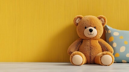 Obraz premium Teddy bear resting on a sunbeam, tranquil indoor setting, 3D illustration