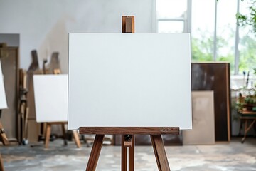 Blank canvas board in white room