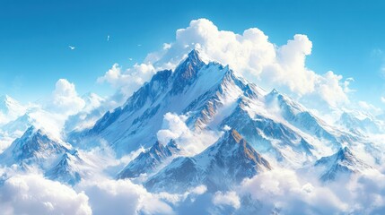 Snowy Mountain Peaks Rising Above Clouds