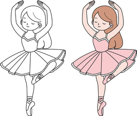 Ballerina Dancing Coloring Page. Labor Day Hand Drawn Clip art