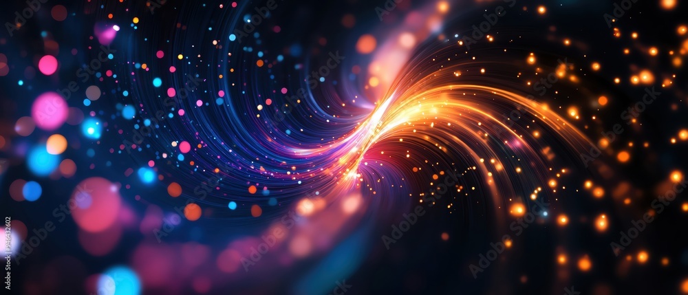 Poster a vibrant swirl of colorful lights and particles, creating a mesmerizing abstract background with a 