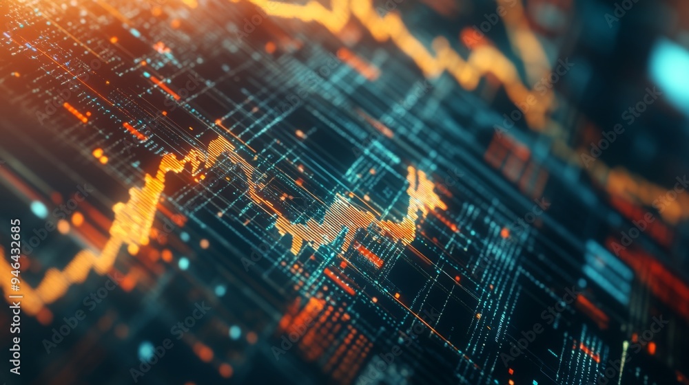 Aufkleber a high-resolution image of a financial graph with multiple lines and bars, overlaid on a stock marke
