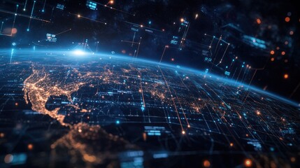 Digital Network Over Earth's Surface at Night