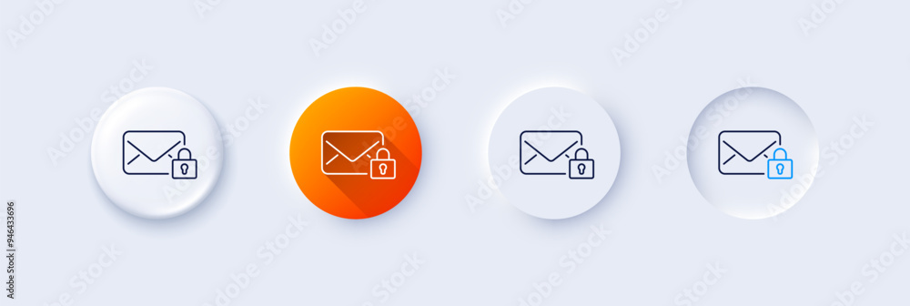 Poster secure mail line icon. neumorphic, orange gradient, 3d pin buttons. private message correspondence s