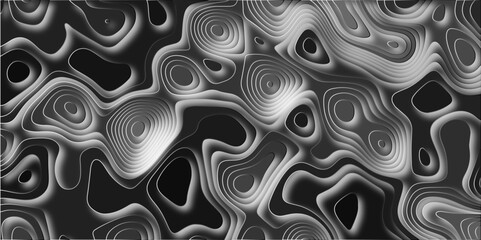 Abstract design with black and white abstract papercut and multi-layer cutout geometric pattern. Topographic canyon geometric map relief texture with curved layers beautiful design.  