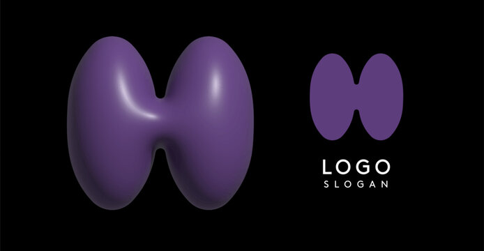 Inflatable letter H appealing 3D logo, glossy shiny bubble logotype for education and childish poster design, U2K brand identity, tech startup, eye-catching typographic. Vector illustration