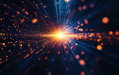 Fototapeta premium An abstract portrayal of light rays and particles creating a stunning cosmic explosion effect in vibrant colors.