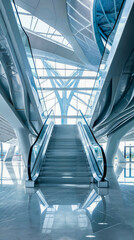 Fototapeta premium A set of stairs in a large building with a glass roof
