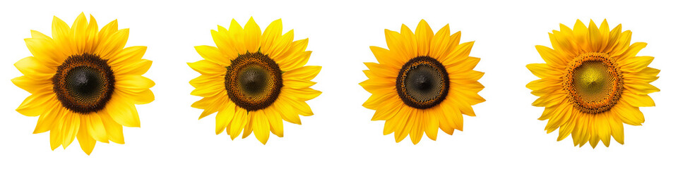 Fototapeta premium A sunflower head floral detail hyper realistic macro shot vibrant yellow isolated on white and transparent background