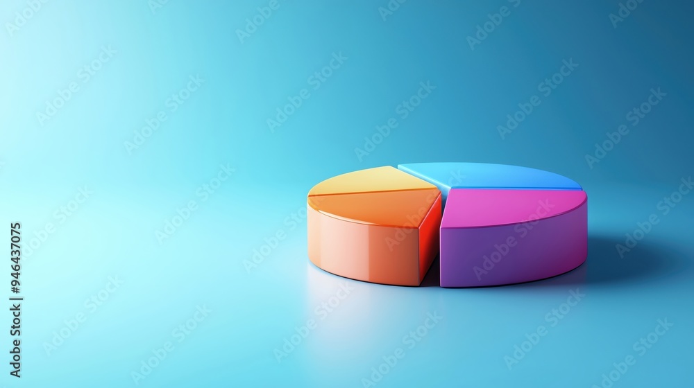 Poster colorful pie chart on a blue background representing data visualization and analysis concepts.