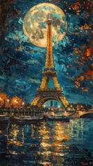 an oil painting by the artist at the eiffel tower, in the style of crisp neo-pop illustrations