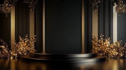 A rich Black Friday podium on a moody, gold-themed background.