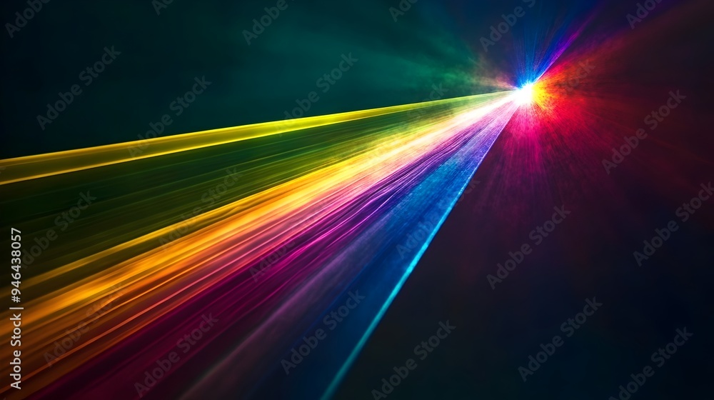 Poster spectrum of vibrant colors refracting through a prism against a dark background creating a luminous 