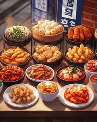 A colorful array of delicious Asian dishes displayed in bowls, showcasing a variety of textures and flavors, perfect for food enthusiasts.