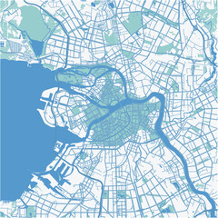 Map of Saint Petersburg in Russia in blue. Contains layered vector with roads water, parks, etc.