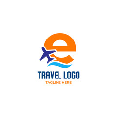 Letter E plane travel logo vector monogram
