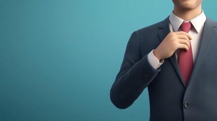 Businessman in a suit adjusting his tie, ready for a meeting, 3D character illustration