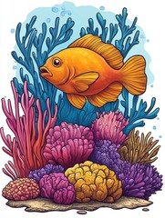 Naklejka premium Orange Fish Swimming Through a Coral Reef