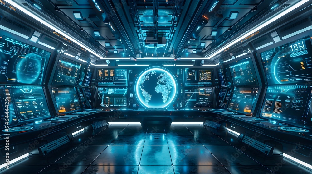 Poster sleek futuristic tech lab with digital interfaces for high tech product presentations