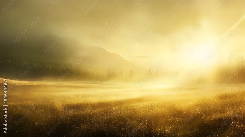 Aufkleber a conceptual image of a landscape bathed in a soft glowing light that creates a serene and captivati