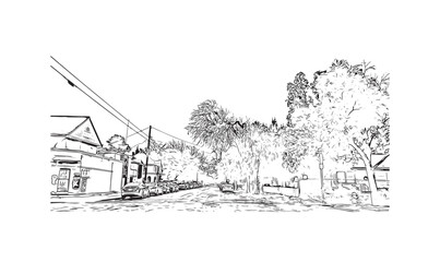 Obraz premium Print Building view with landmark of Stockton is the city in California. hand drawn sketch illustration in vector.