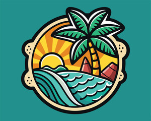 Fun, beach sticker t-shirt design  vector illustration