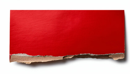 Red torn paper with ragged edges, isolated on white background.