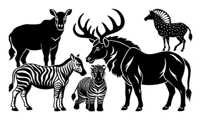 Download Set Of Black And White Wild Life Animals Vector  Silhouette Illustrations Svg File For Design.