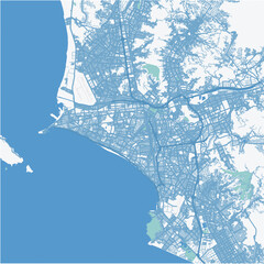 Map of Lima in Peru in blue. Contains layered vector with roads water, parks, etc.