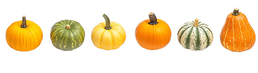 Obraz premium A colorful collection of pumpkins showcasing various sizes and shapes, perfect for fall and seasonal decor.