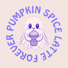 Cute ghost holding a pumpkin spice latte