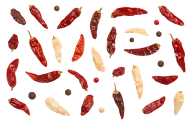 An artistic arrangement of various chili peppers showcasing vibrant colors and textures perfect for culinary themes.