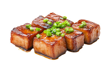 Deliciously glazed tofu cubes topped with fresh green onion, perfect for Asian cuisine and vegan dishes.