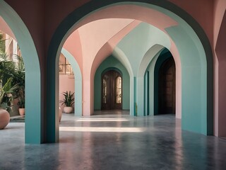 Modern interior with archways and pastels