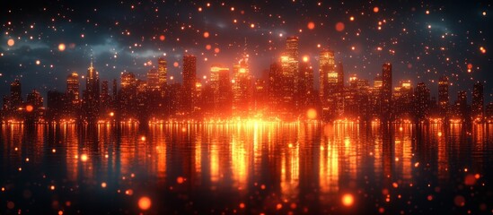 Cityscape with Reflections in Water at Night