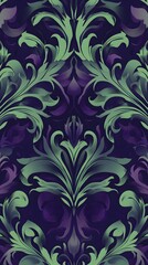 Fototapeta premium Shapes, Flowers, Waves, Purple and Green Florals, Abstract Image, Texture, Pattern Background, Wallpaper, Cover and Screen for Smartphone, PC, Laptop, 9:16 and 16:9 Format