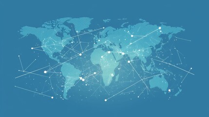Light Blue Background with Digital World Map and Global Network Connections, Representing International Business and Connectivity, Minimalist Style with Copy Space

