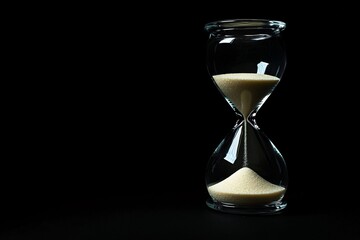 Classic Hourglass with Sand on Black Background