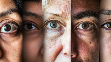 A striking display of human eyes from different individuals, illustrating a range of emotions and cultural backgrounds, emphasizing connection and diversity. Generative AI