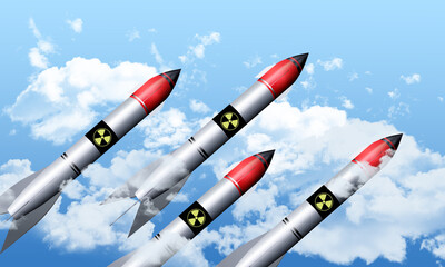 nuclear cruise missiles fly in the sky. the concept of nuclear confrontation. Aeroballistic missiles carry a nuclear charge	
