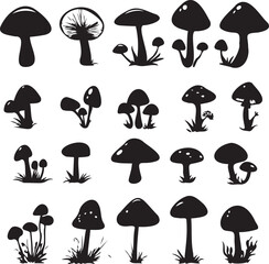 Mushrooms Vector silhouette set on white background
