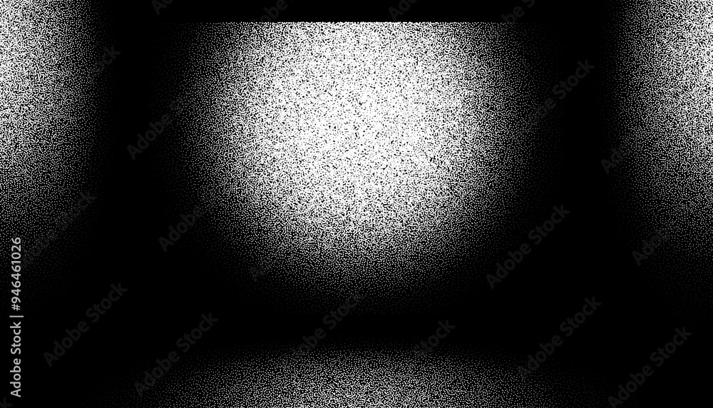 Poster abstract dark room with lights in retro dotwork style