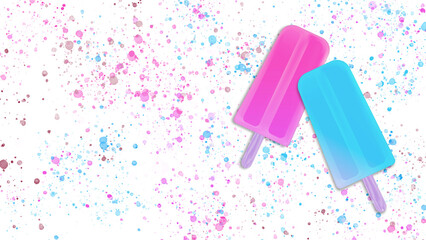 fruit ice cream in levitation on a colored background. frozen juice on a stick on a colorful texture	