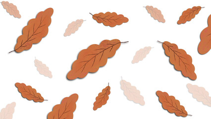 dried oak leaves on a white background. brown autumn leaves on light texture	