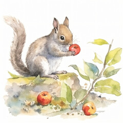 gezeichnetes Eichh&ouml;rnchen mit &Auml;pfeln Obst und Natur